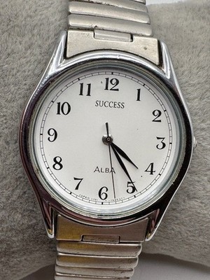 Vintage Men's Seiko Alba Success V701-6L70 Silver Tone Quartz Watch New Battery