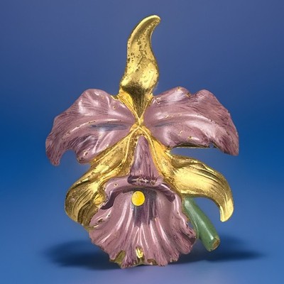 Vintage Orchid Brooch Purple Gold-Tone 1950s Flower Pin Corsage Brooch Painted