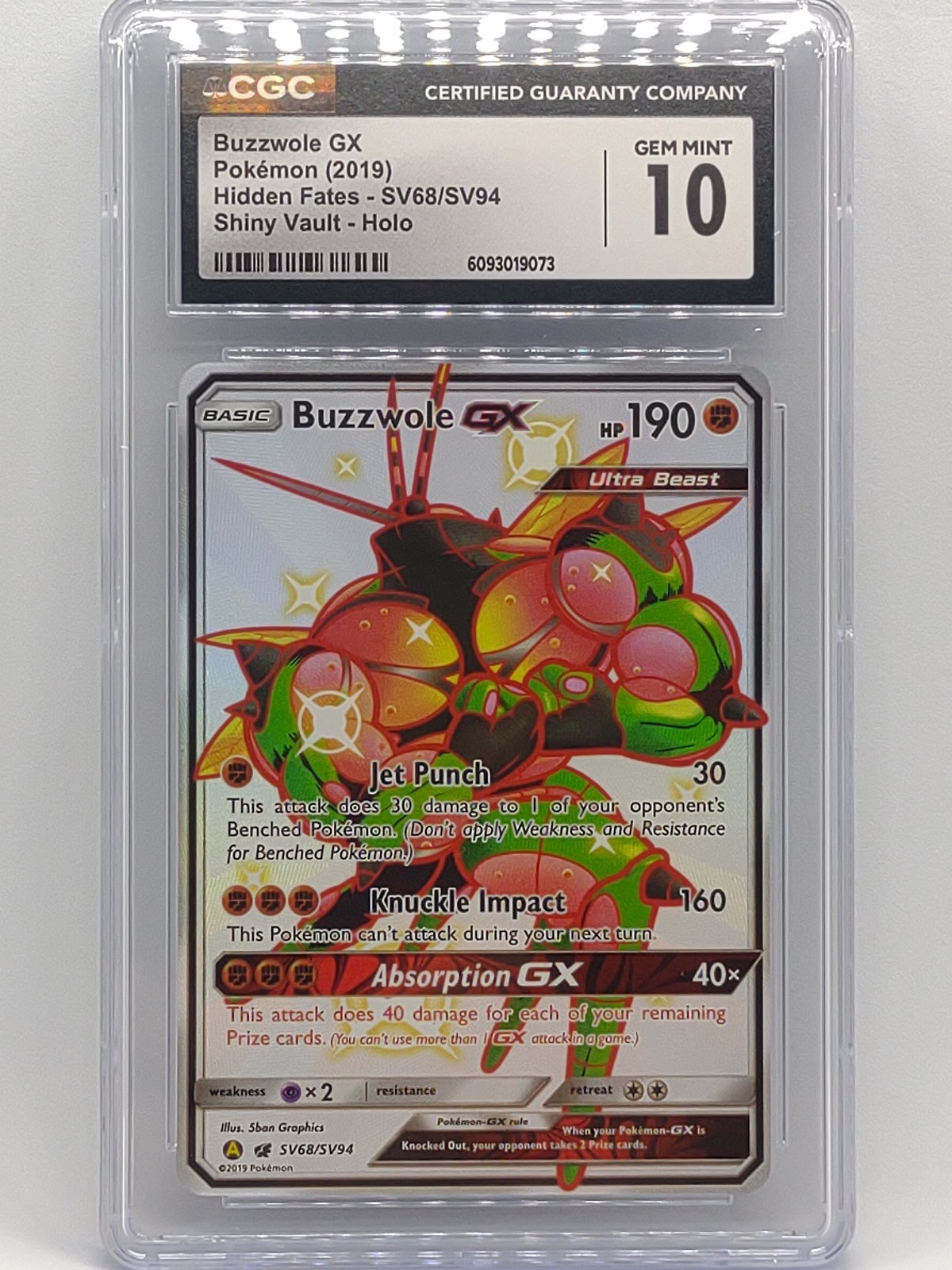 Pokemon 2019 Hidden Fates Buzzwole GX Shiny Vault SV68/SV94 CGC 10 Gem Mint