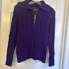 Lauren Ralph Lauren Sweater Quarter Zip Cable Knit Purple Cotton Womens M Preppy