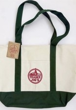 Trader Joe's Large Canvas Tote Reusable Bag 20x14x6" Green/White  NEW 
