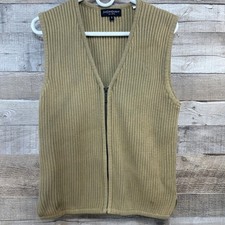 Vintage Yves Saint Laurent Pour Homme Tan Ribbed Zip Knit Vest Mens Large Cotton