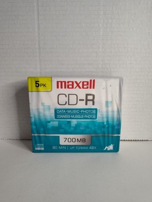 Maxell CD-R Blank Maxdata 80 Min each CDs, 48x max. 700mb  5 Pk - NEW SEALED