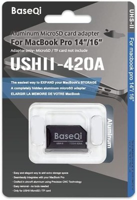 BASEQI UHS-II Aluminum microSD Adapter for 2021 M1 MacBook Pro 14 & 16 