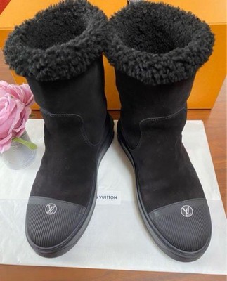 LOUIS VUITTON Mouton Boa Boots 36.5 Black Women
