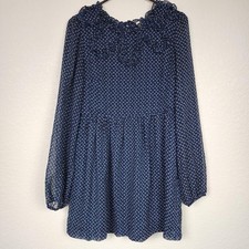 Free People Blue Boho Long Sleeve Mini Dress
