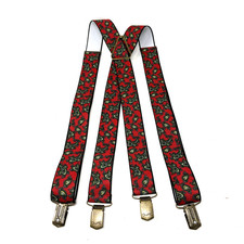 CAS Germany Red Paisley X-Back Clip On Elastic Suspenders Braces Multicolor