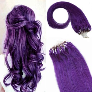 Micro Ring Tip Human Hair Extensions Micro Nano Beads Link Remy Hair Purple 16in