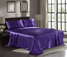 Full Size Purple Satin Bed Sheet Set Extra Soft 1800 Microfiber Wrinkle Fade