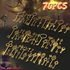 70pc Antique Vintage Keys Lock BIG Large old Brass Skeleton Lot Cabinet Barrel