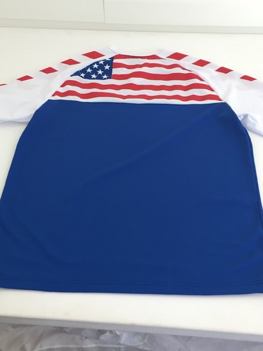 Bishop sz S/P Polyester V-Neck Royal Blue Red White/Stars Athletic Top a/a 22" - Picture 6 of 9