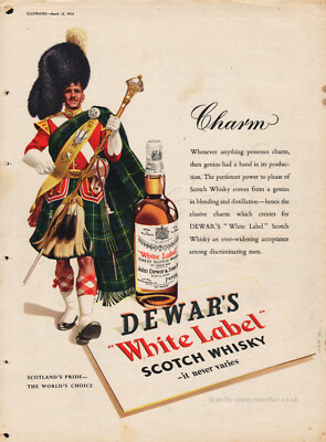 1954 Dewar's White Label Scotch Whisky Original ganze Seite Vintage Magazin Anzeige