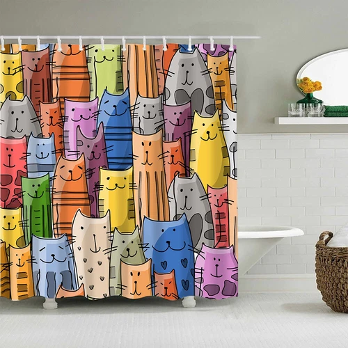 Cartoon Dog Animal Bathroom Shower Curtain Waterproof Curtains With Hooks Home - Picture 5 of 13