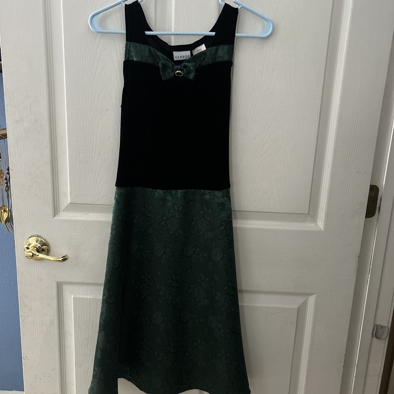 Beautiful Girls Size 16 Green & Black Velvet Dressy Dress Sleeveless George Bran