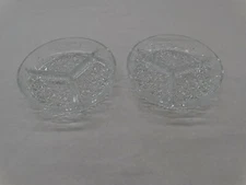 2- Crystal 3 Way Divided Trays Relish Glass Stars Dish Candy Nut Condiments 