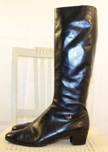 SALVATORE FERRAGAMO Black Leather Zip-Up Equestrian Riding Knee Boots 8AAA ITALY - Picture 2 of 12