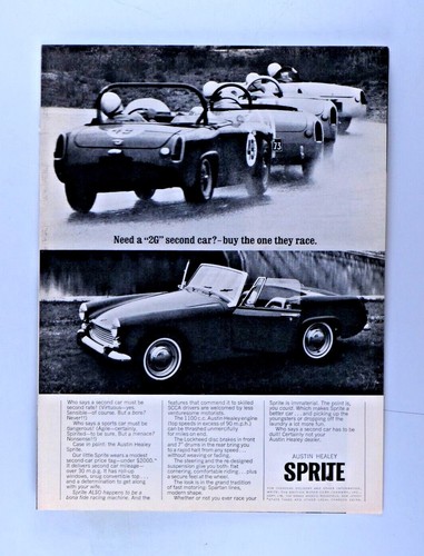 1965 Austin Healey Sprite Need A Second Car? Vintage Original Print Ad 8.5 x 11"
