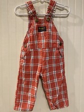vintage oshkosh bgosh 12m Boys Plaid cotton Overalls Red White Blue clasp/button