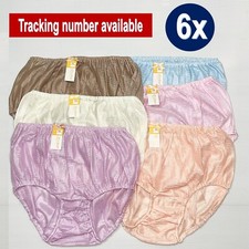 x6 Vintage Nylon Silky Panties Women Knickers Hi Briefs Sissy Underwear Size LL
