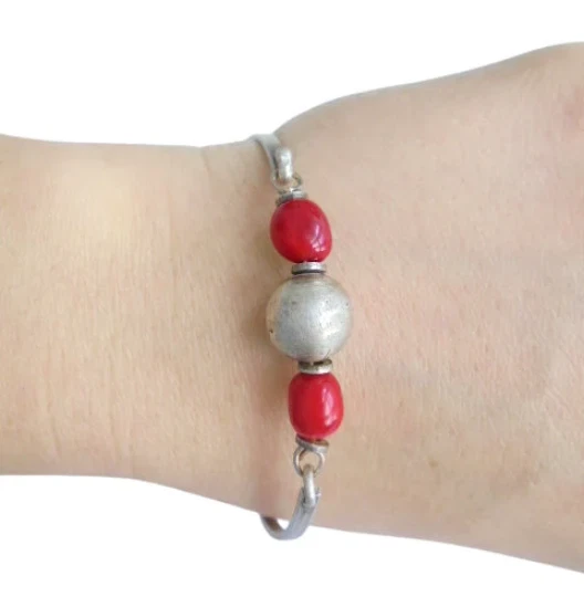 BRACCIALE IN ARGENTO 800 BRACELET in SILVER and red CORAL from Napoli Italy - Immagine 4 di 4