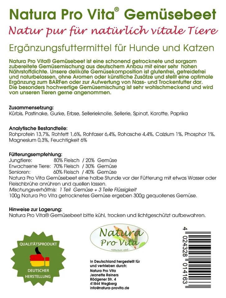 Barfgemüse Hund natürlicher Gemüsemix glutenfrei getreidefrei Natura ProVita 1kg - Bild 3 von 4