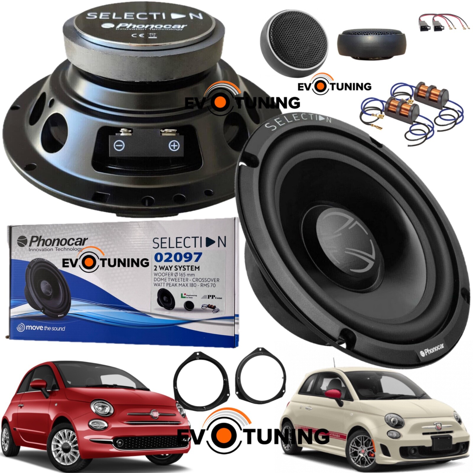 Upgrade Audio Fiat 500 Abarth: Kit Phonocar 180W Altoparlanti Anteriori