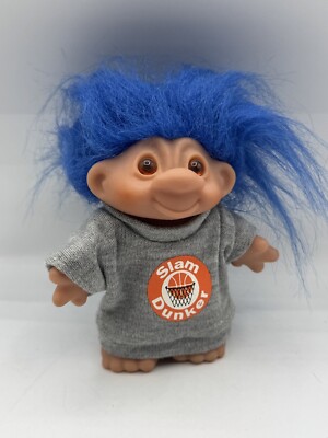 Vintage 1986  DAM TROLL Basketball 5'' Slam Dunker Shirt Blue Hair