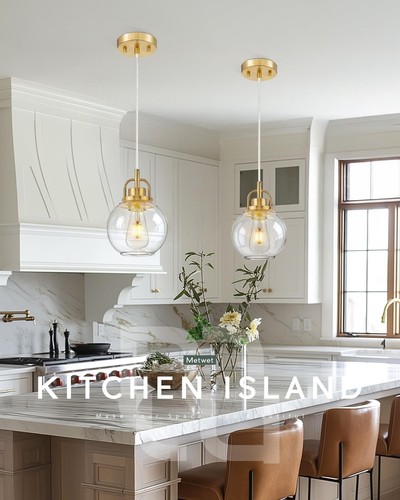 2 Pack Pendant Lights Kitchen Island, 7" Brushed Gold Pendant Light Fixtures ... - Picture 4 of 7