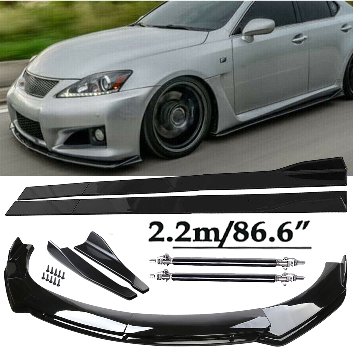 Front Bumper Lip Spoiler Side Skirts Rear Lip Glossy Black For Lexus IS250 IS350