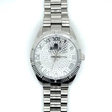 IceTime GHOST White 42mm Men's White Gold Steel Watch Iced 0.10ct Diamonds