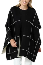 WynneCollection Women's Reversible Color Block Poncho Black