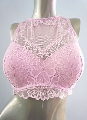 Pink Victoria's Secret Misty Lilac Floral Lace High Neck Push Up Bralette XS