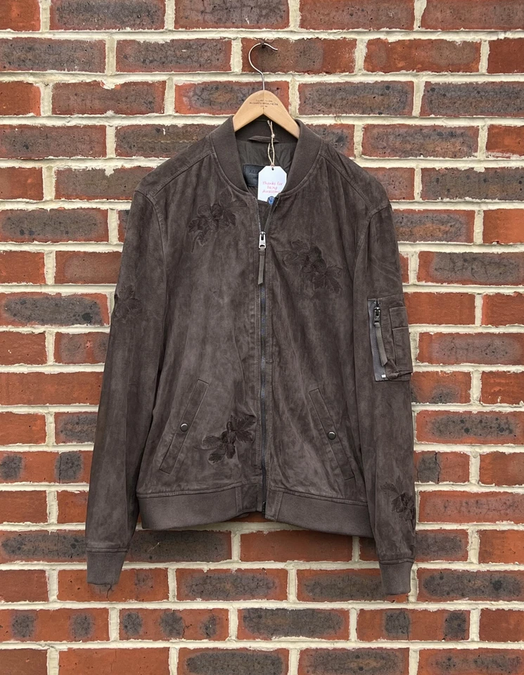 All Saints Mens MURDOCK Floral Suede Bomber Jacket Biker XL Extra Large A440 - Image 2 of 4