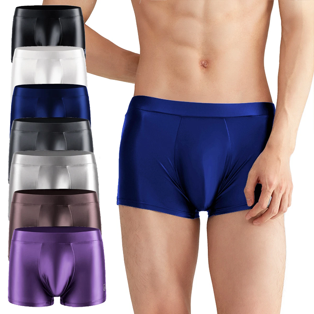 AMORESY Men Shiny Boxer Shorts Stretch Underwear Icy Silk Sports Fitness Running