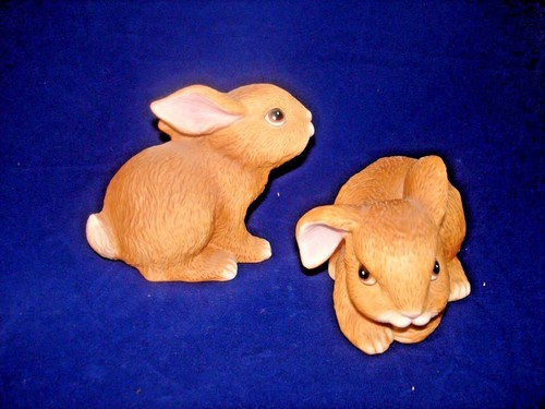 HOMCO BROWN BABY RABBITS BUNNIES BUNNY PORCELAIN FIGURINE FIGURE 1465 - Picture 3 of 5