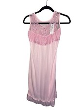 VTG NIGHTIE Nylon Lace Pink Baby Doll Short Chase Small S 34 Chest New Flaw