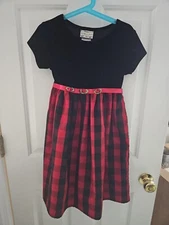 Girls Brooke Lindsay Collection Plaid Holiday Short Sleeve Dress Size 6  Velvet 