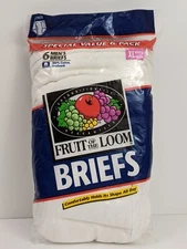 Vintage 1996 Fruit of the Loom Men's  XL 42-44 White 6 Pack Pair White Briefs