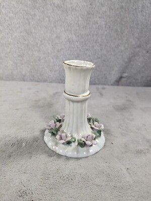 Porcelain Roses With Gold Accents Candlestick Holder 4  Tall