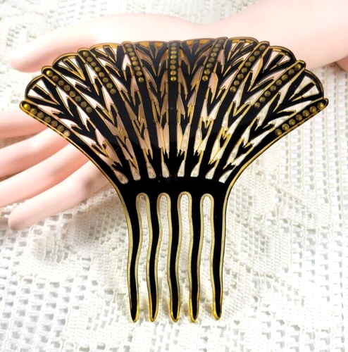 Vintage Tortoise Celluloid & Clear Rhinestone Art Deco Decorative Hair Comb - Picture 8 of 9