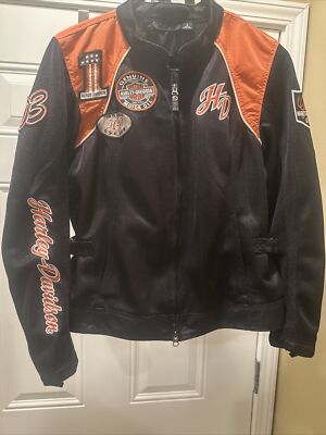 Harley Davidson Orange Black Motorcycle Jacket Riding Mess Gear Women Sz.Small