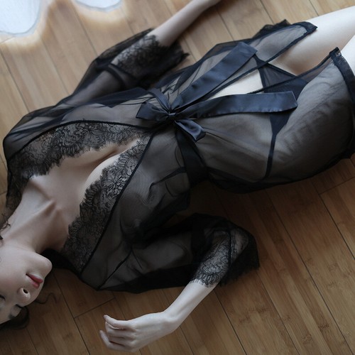 Sexy Underwear Transparent Gauze Nightgown Sexy Bathrobe Nightdress Set - Picture 5 of 7