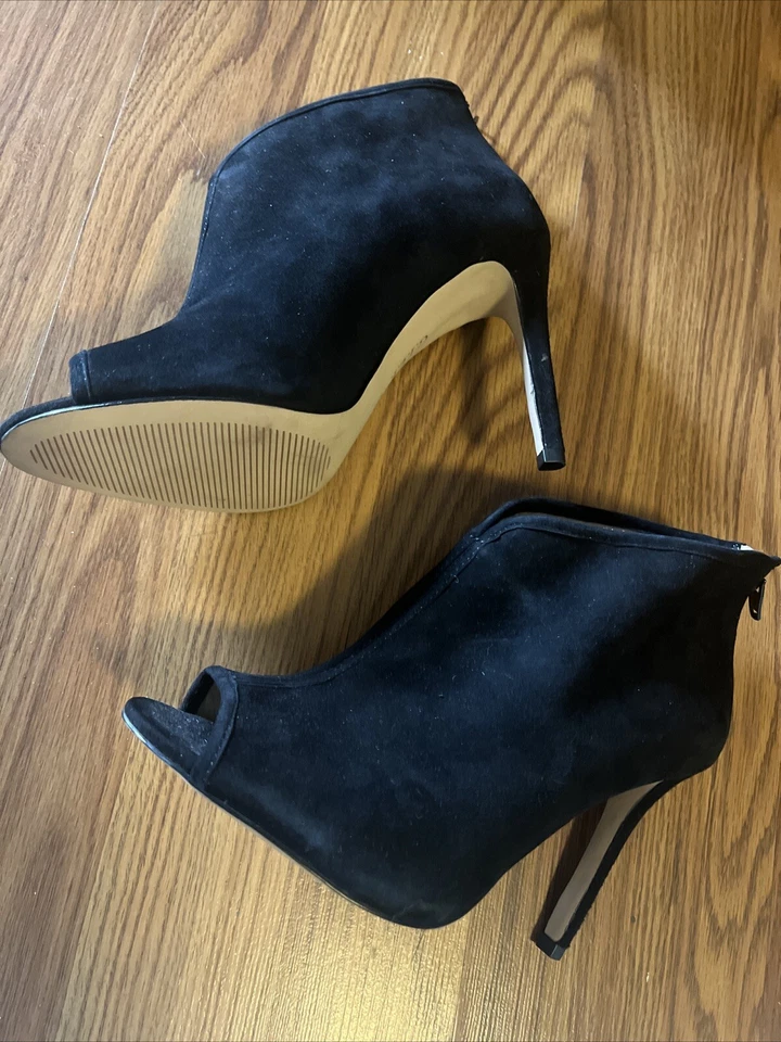 G.I.L.I. Peep Toe Cremallera Trasera - Botines Cuero Superior Negro Gamuza Talla 6M Foto 4 de 4