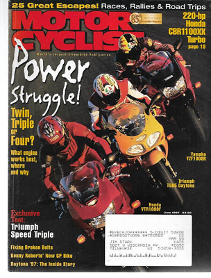 Motorcyclist Magazine June 1997- Honda CBR1100XX Turbo, Triumph