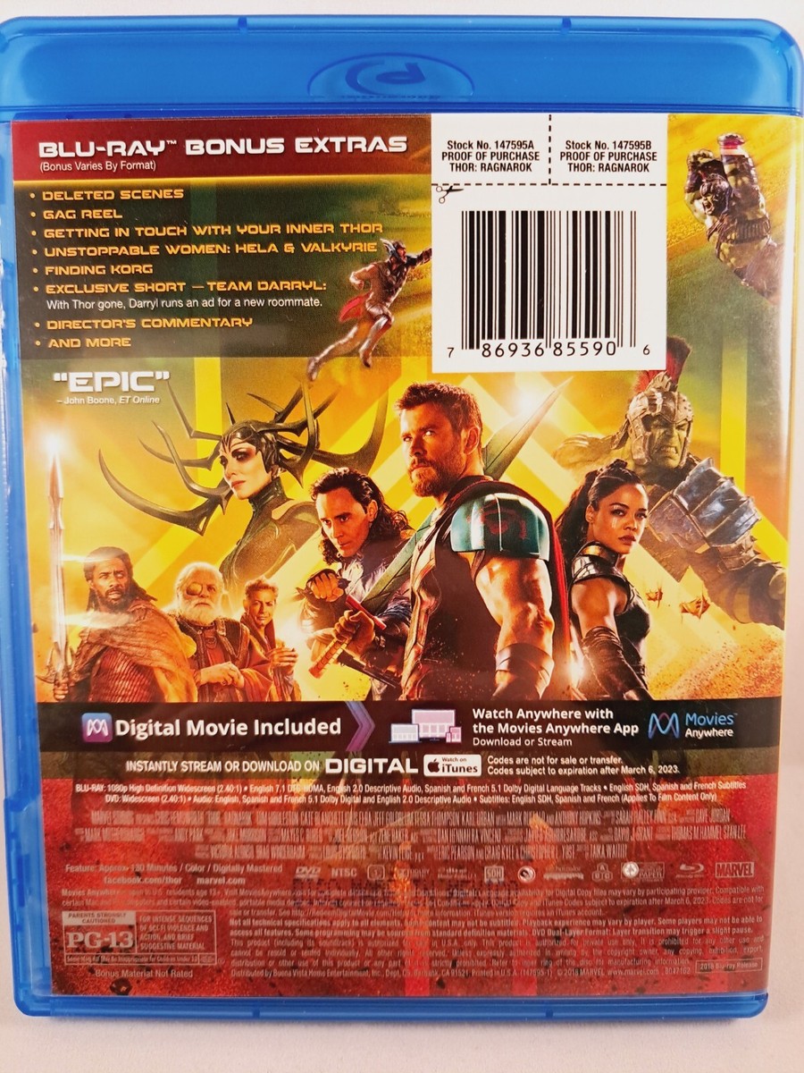 Marvel Thor: Ragnarok (Blu-ray DVD 2-disc Set, 2017 Multi Screen