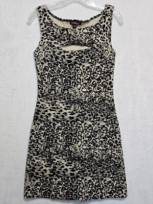 Betsey Johnson Animal Print Body Con Sexy Cutout Dress Thick Stretch Jersey Sz S