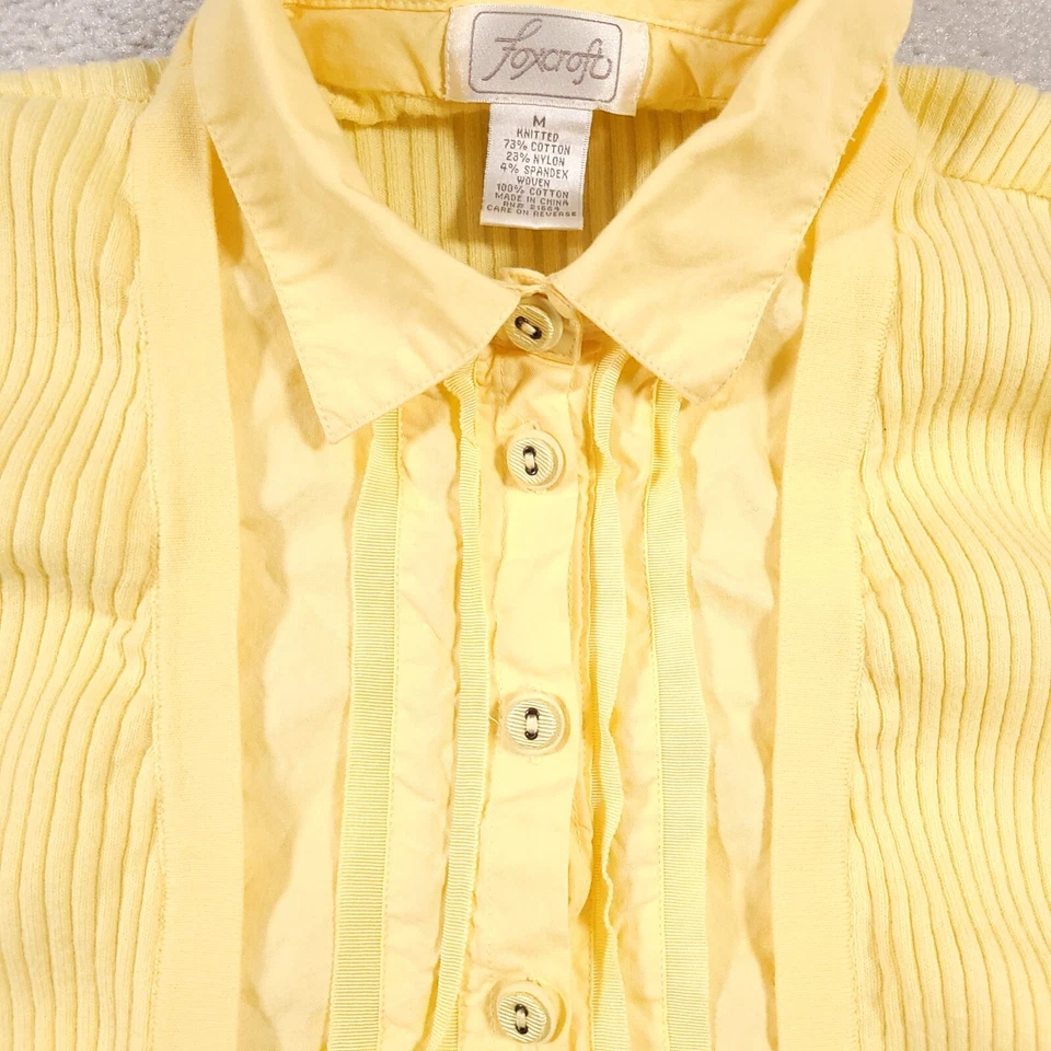 Cárdigan Foxcroft tejido con botones suéter cuello camisa para mujer mediano amarillo acanalado Foto 4 de 4