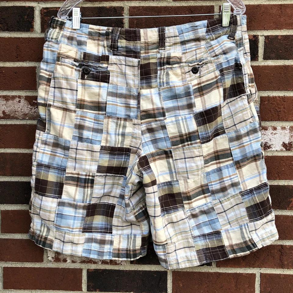 Pantalones Cortos Para Hombre Arrow Madras Patchwork Algodón Azul/Tostado Talla 36W 10" De Colección Foto 3 de 4