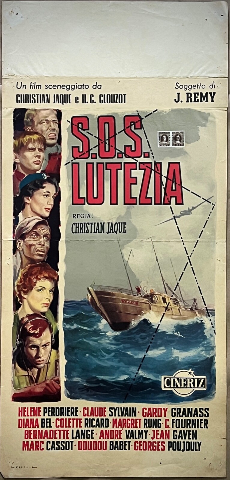 Locandina originale film S.O.S. Lutezia (1956) - Regia di Christian-Jaque