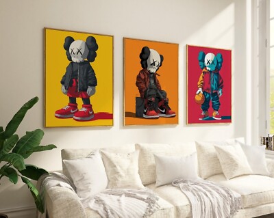Set of 3 Kaws Nike Art pieces canvas wall home decor Portrait Gallery